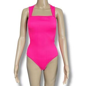 OQQ Womens Bodysuit Sexy Ribbed Square Neck Tummy Control Tank Top Pink Medium